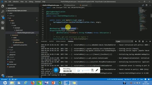 Apache Velocity - HTML to PDF file conversion and download using Spring boot. смотреть онлайн