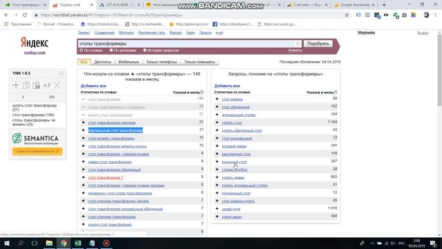 1.1  Сбор ключевых слов для контекстной рекламы