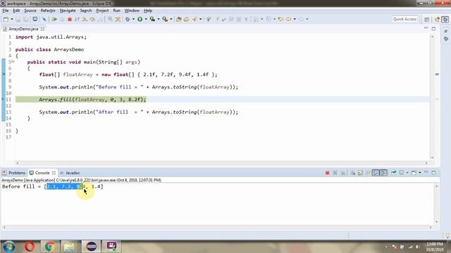 How to use fill(float[] a, int fromIndex, int toIndex, float val) method of Java.util.Arrays Class? смотреть онлайн