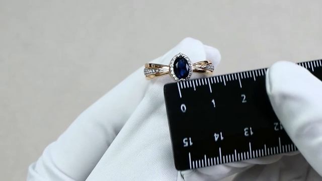 Кольцо из золочёного серебра AQUAMARINE с фианитом и гидротермальным сапфиром А65782Б-пк смотреть онлайн