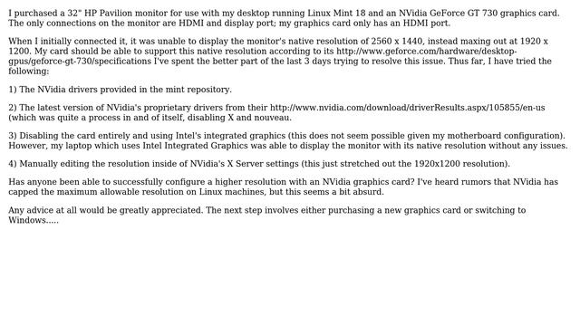 Linux mint 18: cannot increase monitor resolution beyond 1920x1200 NVIDIA GEFORCE 730 смотреть онлайн