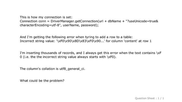 MySQL : "Incorrect string value" when trying to insert UTF-8 into MySQL via JDBC? смотреть онлайн