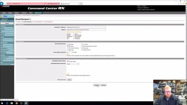 Kyocera Command Center setup taskalfa old model 4550ci