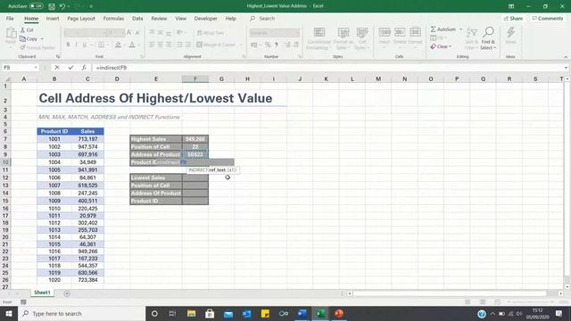 Find Cell Address Of The Highest And Lowest Values In A Range - Using MIN, MAX, MATCH & ADDRESS смотреть онлайн