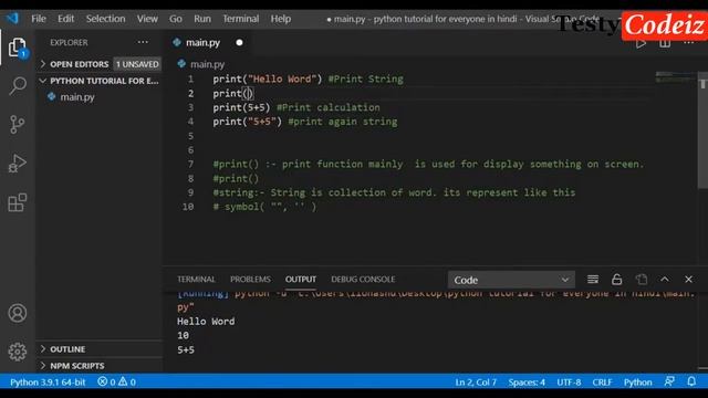 Python Tutorial For Everyone in Hindi, print function in python, Python Tutorial by Testycodeiz 202 смотреть онлайн