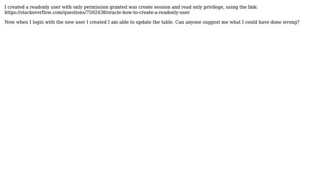 Databases: Oracle 11g user created with Create session but able to update the table? смотреть онлайн