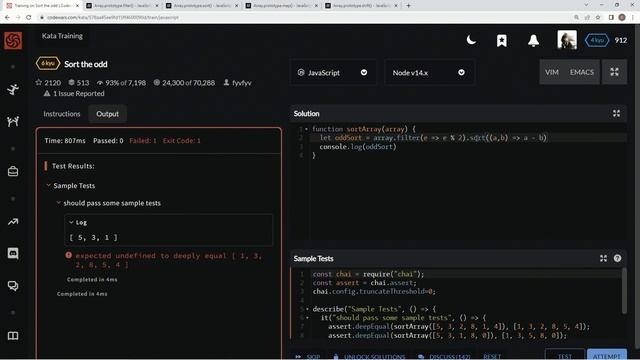 Codewars 6 kyu Sort the Odd Javascript смотреть онлайн