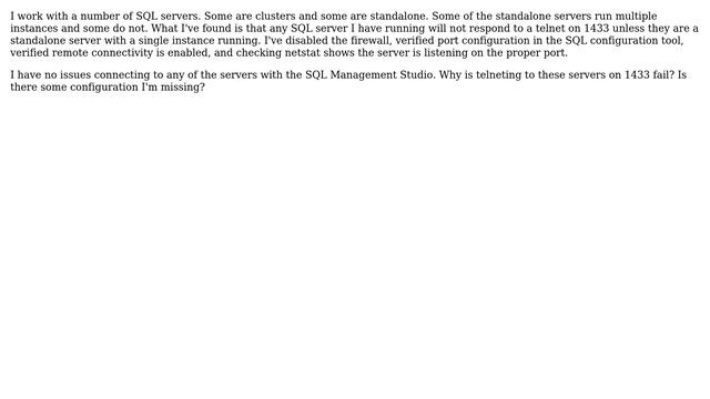 Telnet 1433 on SQL Server Failing смотреть онлайн