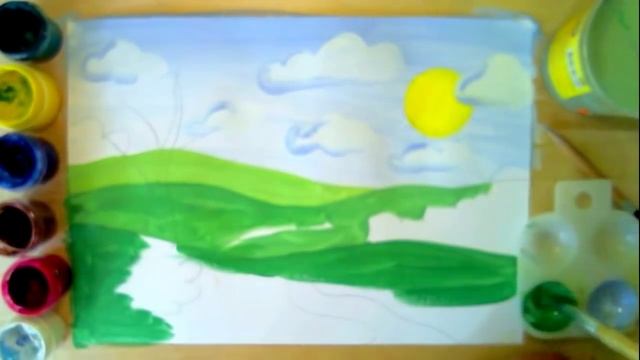 Как нарисовать пейзаж детям. Видео-урок по рисованию для детей от 7 лет. смотреть онлайн