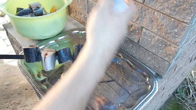 Шашлык из рыбы на мангале в деревне. смотреть онлайн
