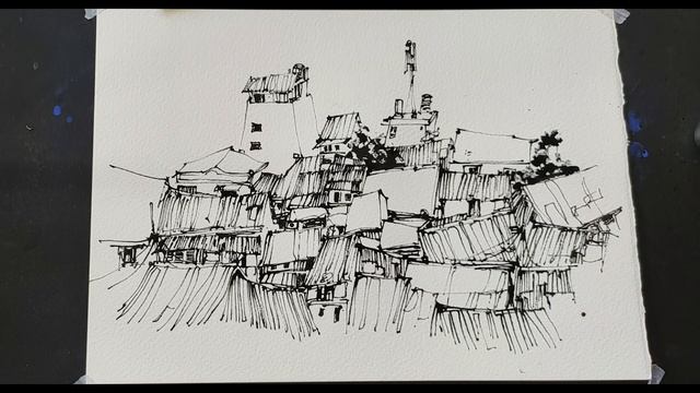 Roofs Sketching /Urban Sketching/How to draw twig and ink смотреть онлайн