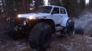 Преодоление ручья на снегоболотоходе Марш (Нива) с прицепом при помощи лебедки