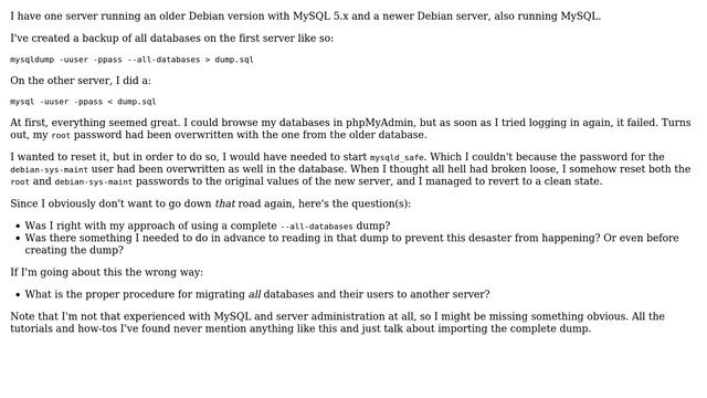 Databases: Proper procedure for migrating a MySQL database to another Debian machine? смотреть онлайн