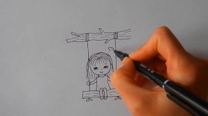 Как нарисовать ДЕВОЧКУ НА КАЧЕЛИ, Рисуем Просто/782/How to draw a GIRL on a SWING