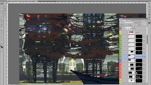 Waterfront Slums - Timelapse. Процесс создания иллюстрации для настольной игры в photoshop смотреть онлайн
