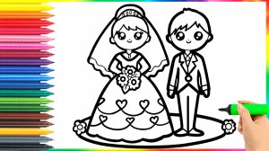Как нарисовать свадьбу с женихом и невестой для детей