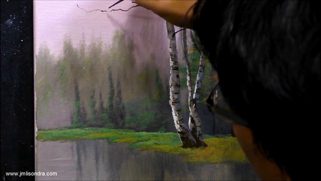 Acrylic Landscape Painting In Time-lapse / Birch Tree In Misty Forest / JMLisondra