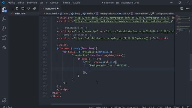 Datatables - Operaciones con sum(), drawCallback y createdRow смотреть онлайн