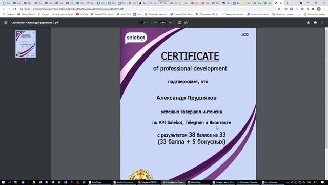 Сертификат из Salebot. salebot.pro Кейс “Документооборот” смотреть онлайн