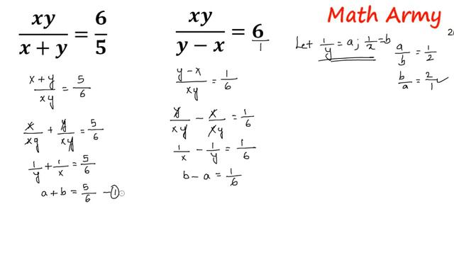 xy/x+y=6/5; xy/y-x = 6. Solve the given equations by reducing them to pair of linear equations смотреть онлайн