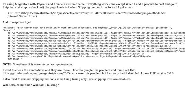 Magento: Internal Server Error (500) estimate-shipping-methods смотреть онлайн