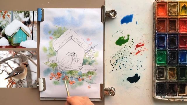 Как рисовать новогоднюю открытку. смотреть онлайн