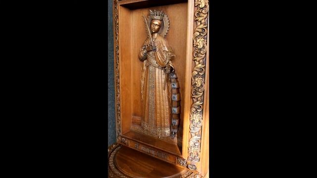 Екатерина Александрийская, христианская великомученица, святая Екатерина, резная икона, Russianicon