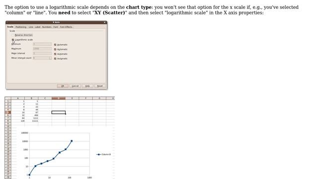How to plot on log-type axis with LibreOffice Calc? смотреть онлайн