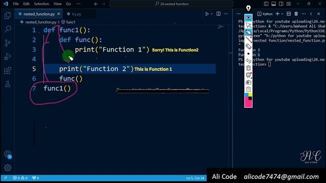 Nested Function in Python | Tutorial 26 | Python in Urdu | Hindi | Python Tutorial | Ali Code смотреть онлайн