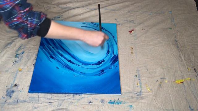 How Easy You Can Paint Waves Working With Blue Ray Colours And Acrylic Paints - Video Tutorial