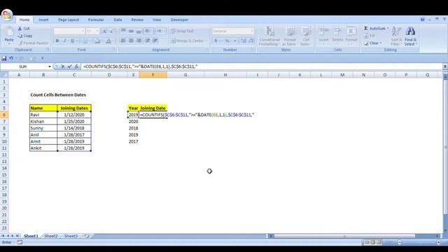 Microsoft Excel :- Count cells between dates смотреть онлайн