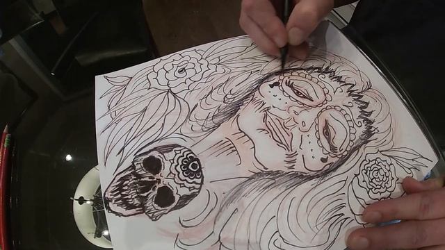 Dia De Los Muertos Face Sketch Timelapse in progress, Sketching Tattoo Style Face смотреть онлайн