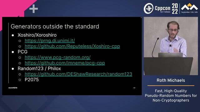Fast, High-Quality Pseudo-Random Numbers for Non-Cryptographers in C++ - Roth Michaels - CppCon 2022 смотреть онлайн