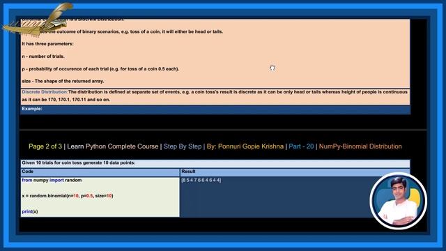 Learn NumPy CompleteCourse |Step ByStep| Random Binomial Distribution |Ponnuri Gopie Krishna|Part-2 смотреть онлайн