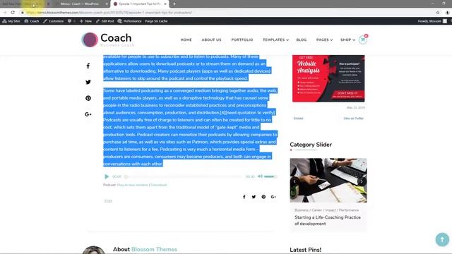 How to create and configure Podcast on homepage | Blossom Coach Pro WordPress Theme смотреть онлайн