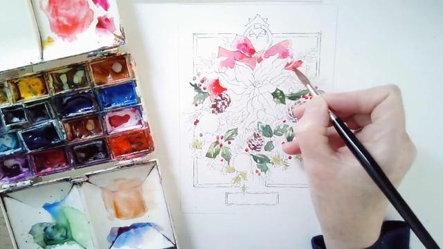 Christmas Wreath in Pen and Watercolour. смотреть онлайн