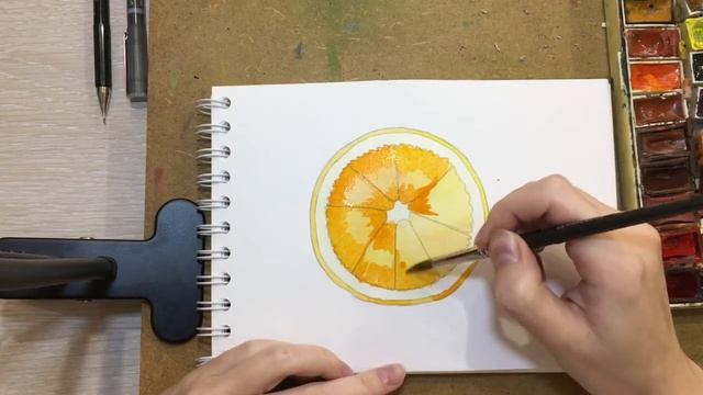 Апельсин. Акварель. Рисование. Orange. Painting. смотреть онлайн