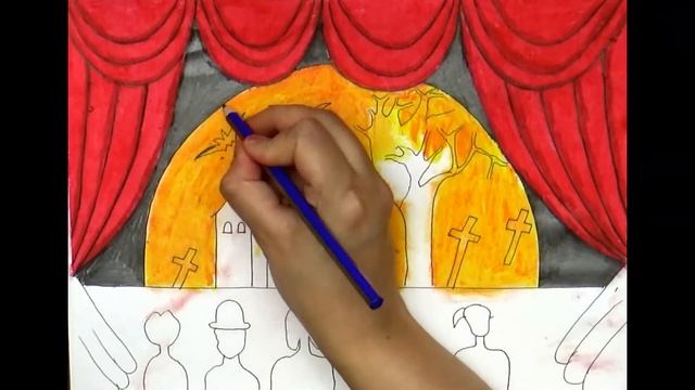 How to draw the scene of theatre easy step by step| Drawing Theatre step by step| смотреть онлайн
