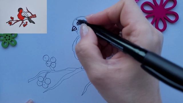 Как поэтапно нарисовать снегиря на ветке рябины смотреть онлайн