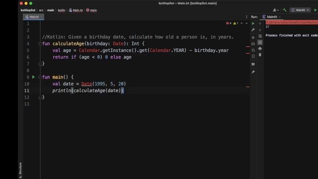 Kotlin with Copilot: Given a birthday date, calculate how old a person is, in years. смотреть онлайн