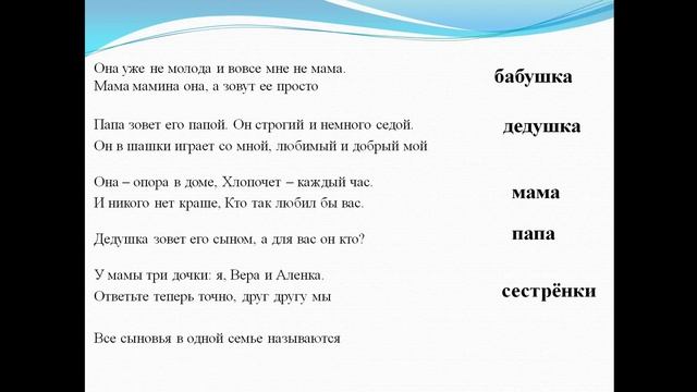 Занятие по окружающему миру "Семья" смотреть онлайн