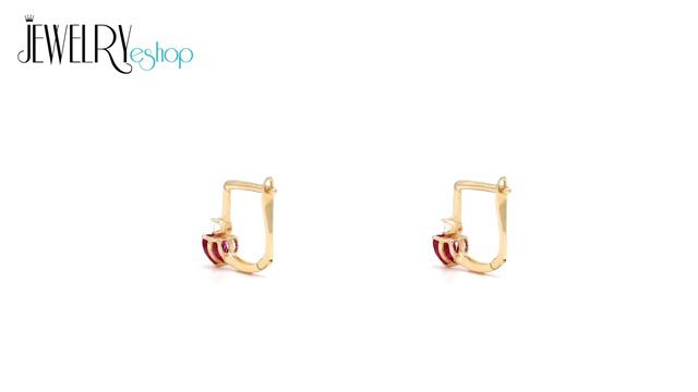 Jewelry – Earrings in yellow 14K gold - dark pink synthetic ruby heart, clear synthetic zircon смотреть онлайн