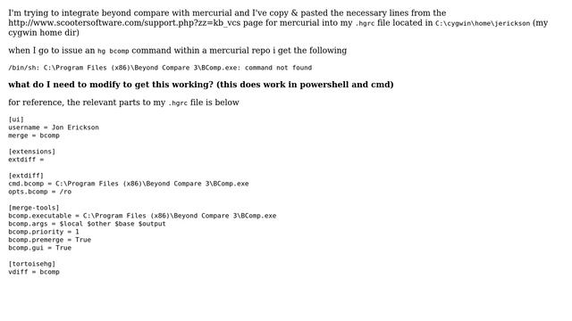 Bash command not found (trying to integrate Beyond Compare with Mercurial and using it within... смотреть онлайн