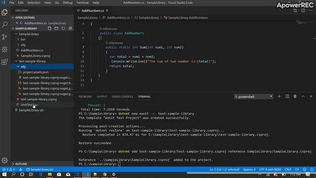 Visual Studio Code - Simple XUNIT Dotnet Core Test For Class Library