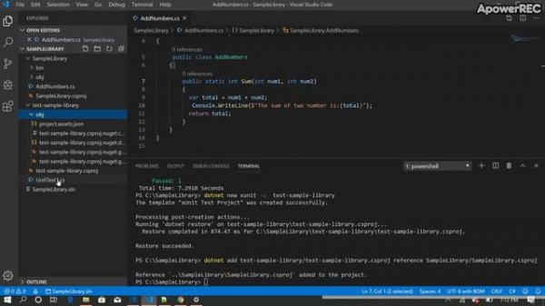 Visual Studio Code - Simple XUNIT dotnet core test for class library