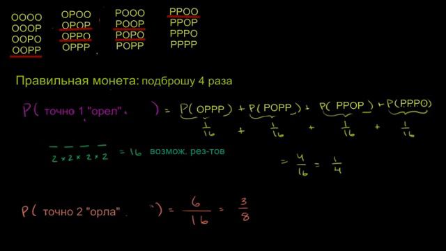 28 Выпадение орла ровно 2 раза. Комбинаторика. смотреть онлайн