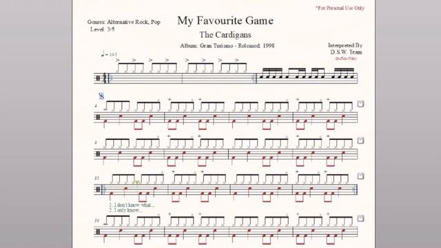 Drum Score - The Cardigans - My Favourite Game (sample) смотреть онлайн