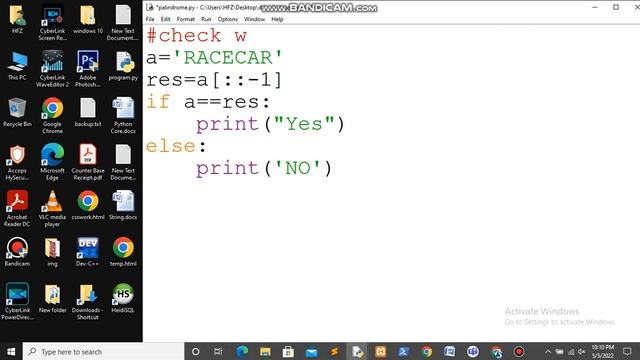 Python program to check given string is palindrome or not. смотреть онлайн