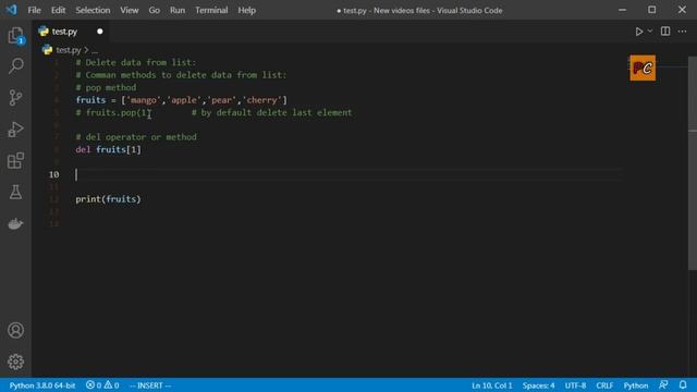 Python list delete data from list | Pop(),Del(),Remove(), Method | Python for beginners | Prozcore смотреть онлайн