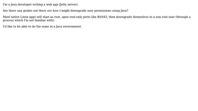 Ubuntu: How to downgrade user permissions on a java app after opening port 80/443? смотреть онлайн